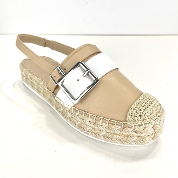 Karl Lagerfeld Alexi Sandal Sz 6.5 Tan Leather Espadrille Platform Slingback New - Picture 6 of 10